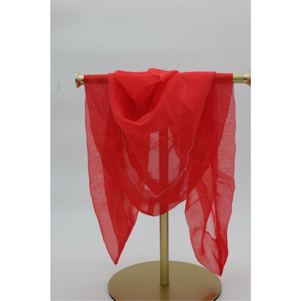Vintage Sheer Red Scarf Rolled Stitched Edge 26.5 x‎ 24.5 Retro Pin Up